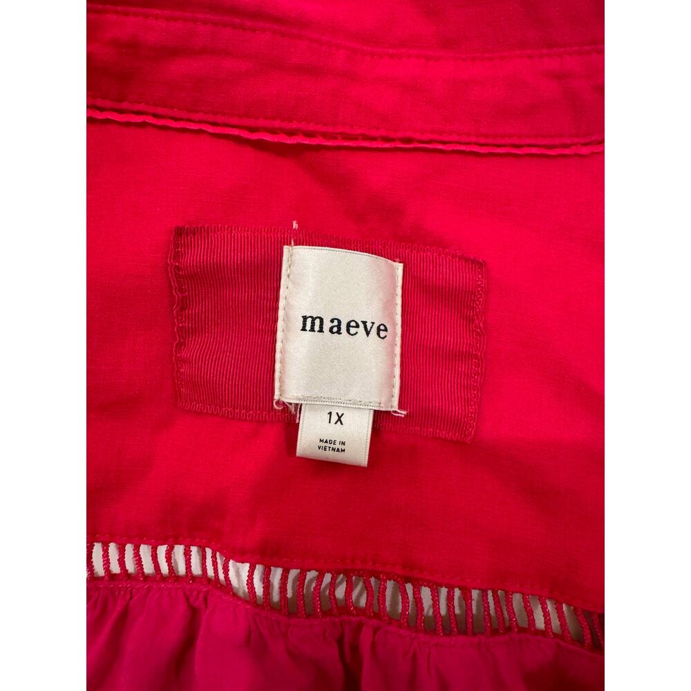 Anthropologie Maeve Bettina Tiered Mini Shirt Dress Linen 1X Hot Pink Raspberry - Picture 5 of 16